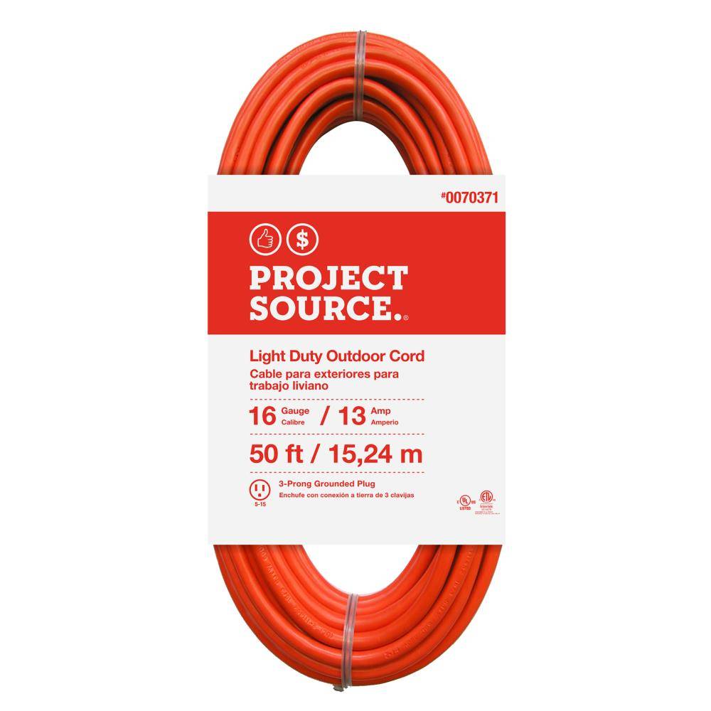 Project Source 50-ft 16/3 3 Prong Orange SJTW Light Duty General Extension Cord | 60050PS