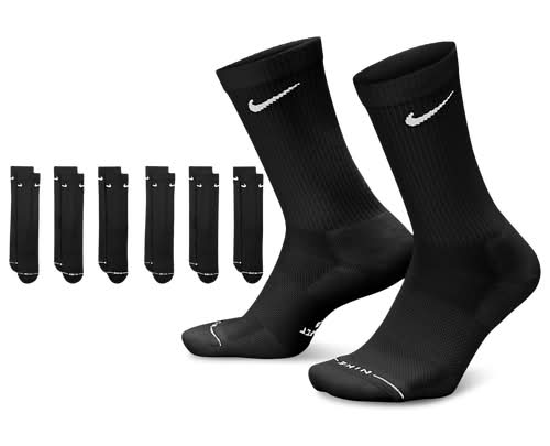 Nike Womens Everyday Elevated Crew Socks 6 Pack - Black/White Size L