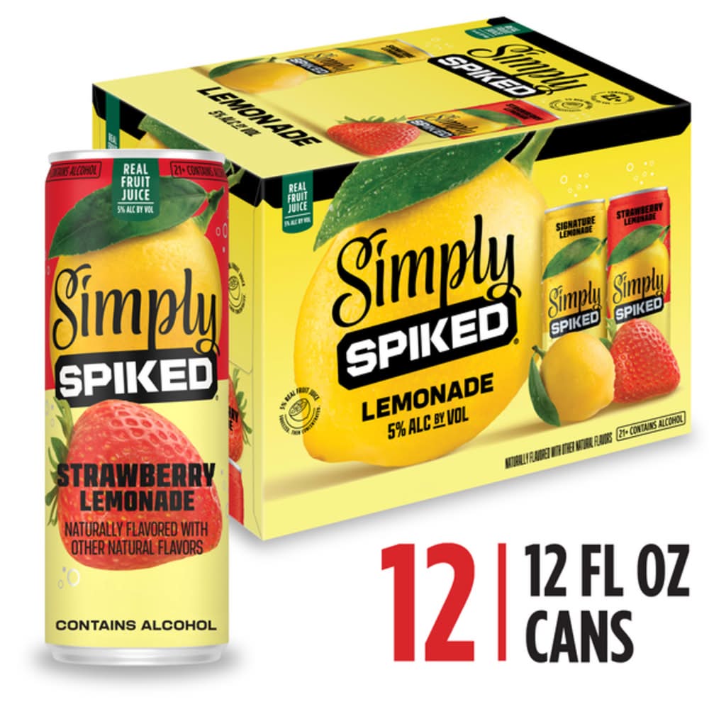Simply Spiked Hard Lemonade Variety pack, Raspberry-Blueberry-Signature-Strawberry (12 x 12 fl oz)