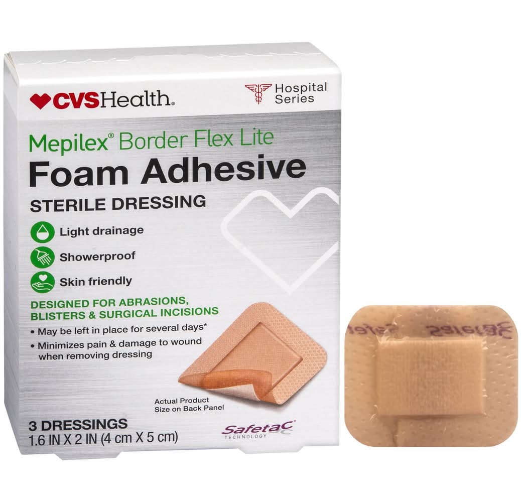 Cvs Mepilex Border Lite Foam Adhesive Sterile Dressings, 1.6 In X 2 In, 3 Ct
