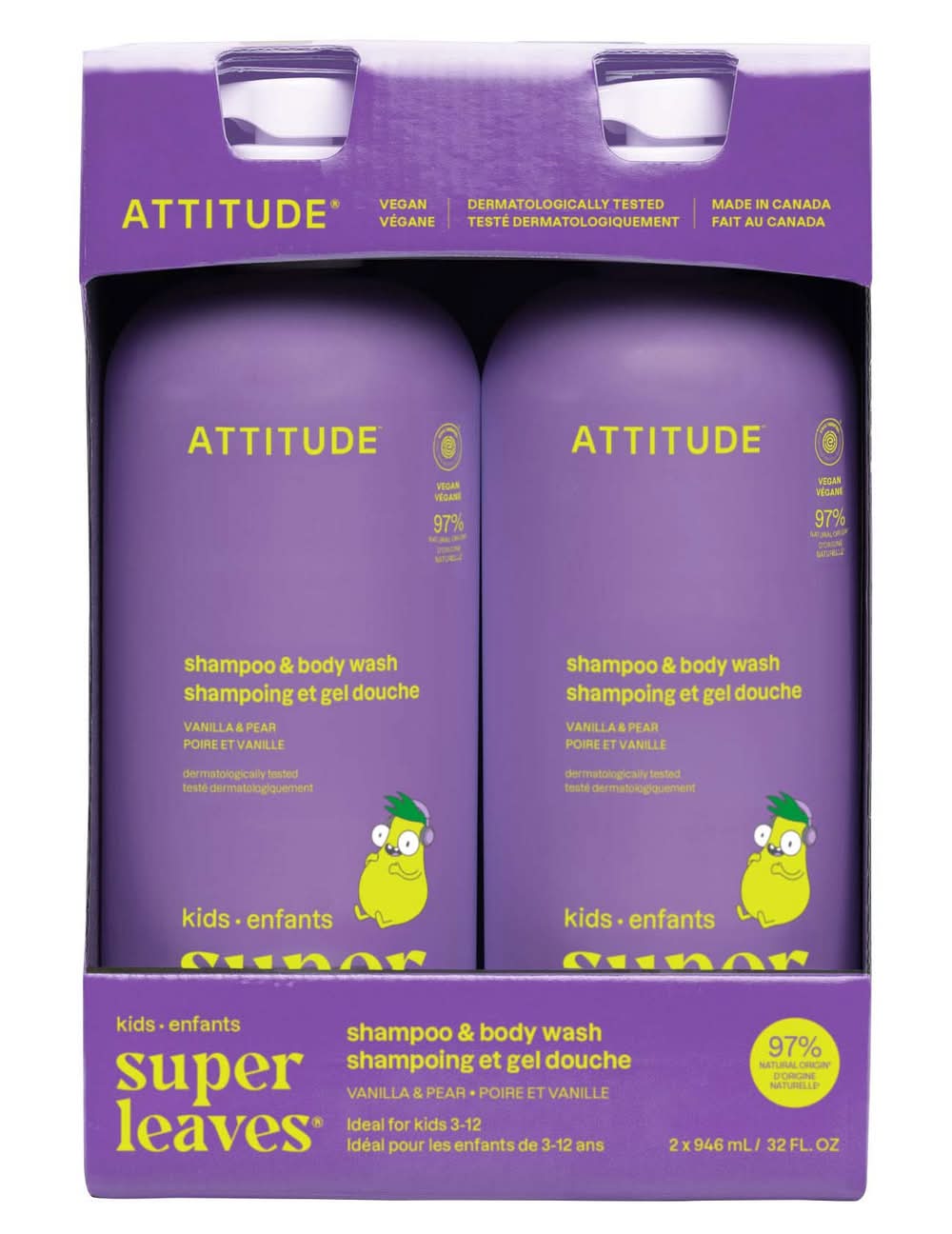 Attitude Super Leaves Enfants 2-En-1 Shampooing Et Gel Douche, 2 X 946 Ml / Attitude Super Leaves Kids 2In1 Shampoo & Body Wash, 2 X 946 Ml