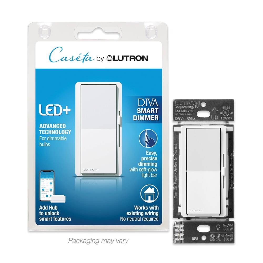 Lutron Caseta Smart Lighting Multi-location Smart with LED Illuminated Rocker Light Dimmer Switch, White | DVRF-6L-WH-R