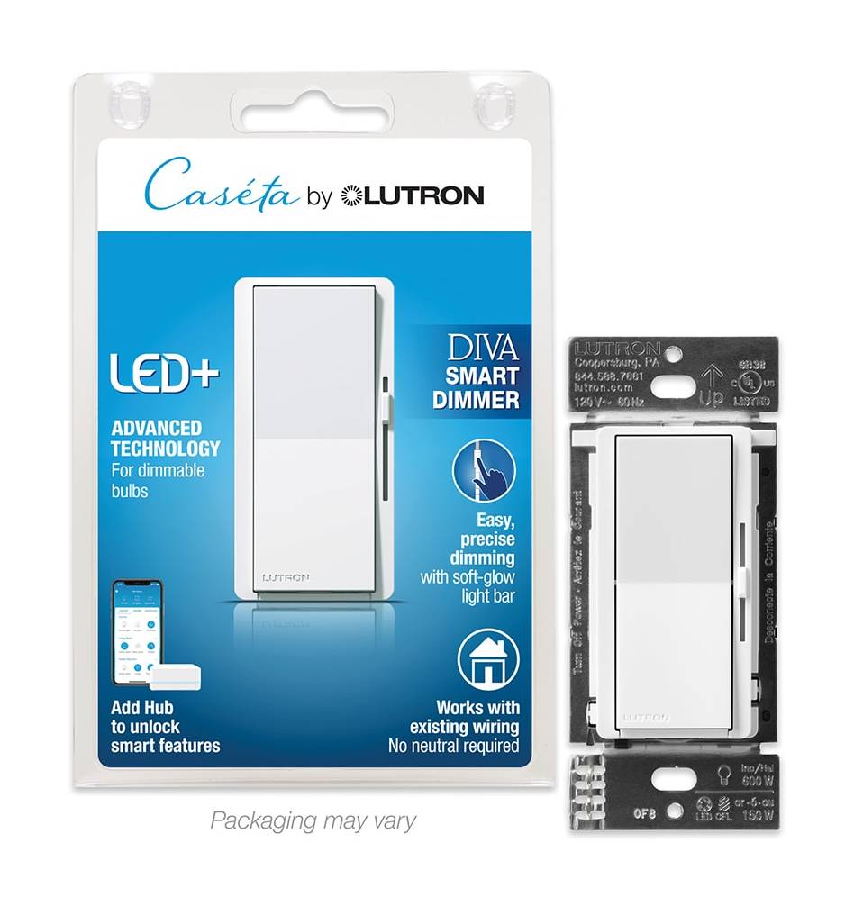 Lutron Diva Smart Dimmer Switch For Caseta Smart Lighting, 150-watt Led, White