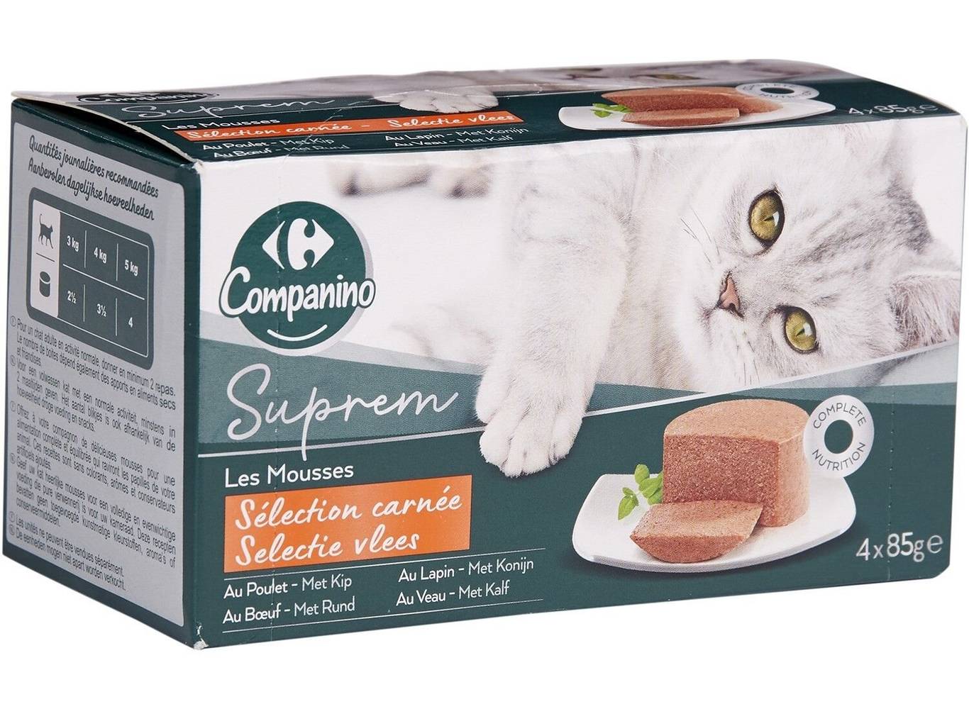 Carrefour Companino - Pâtée pour chat adulte en mousse au poulet, au lapin, au bœuf & veau (4)