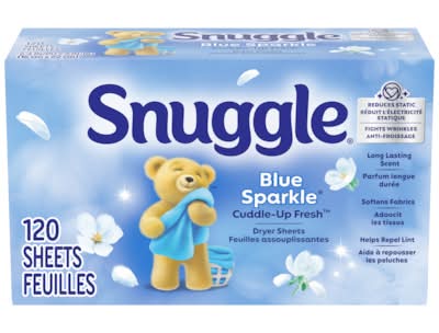 Snuggle Dryer Sheet Feuilles, Blue Sparkle, 6.4x9 in (120 ct)