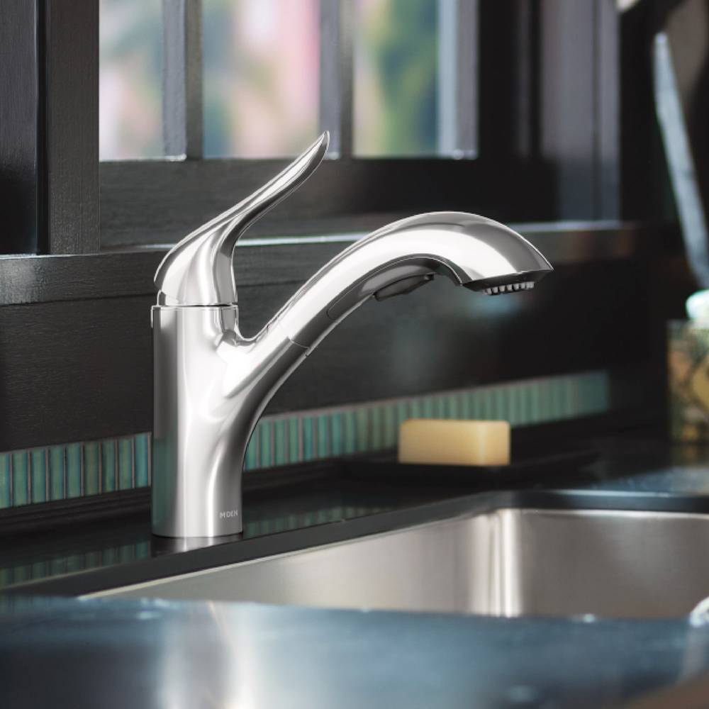 Moen Koa Chrome Single Handle Pull-out Kitchen Faucet with Sprayer (Deck Plate Included) | 87931