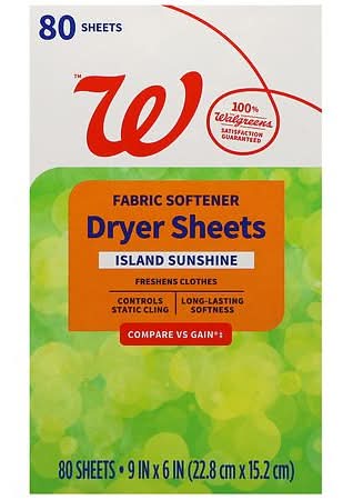 Walgreens Fabric Softening Dryer Sheets, Island Sunshine, 9x6 in (80 ct)