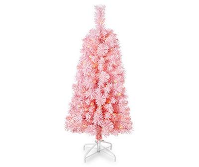 4' Dancer Pink Flocked Pre-Lit Artificial Christmas Tree with Clear Lights