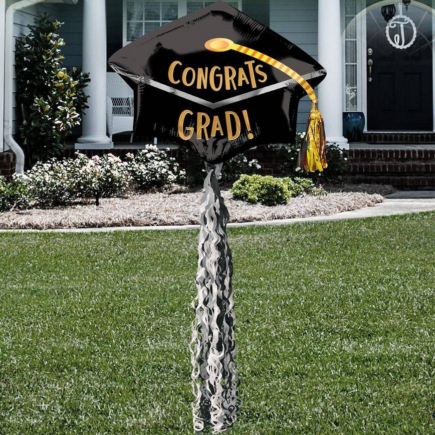 Uninflated Air-Filled Graduation Cap Foil Balloon Yard Sign, 54in