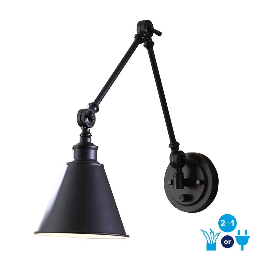 allen + roth Halterman 6.7-in W 1-Light Matte Black Farmhouse Incandescent Wall Sconce | FSL01786