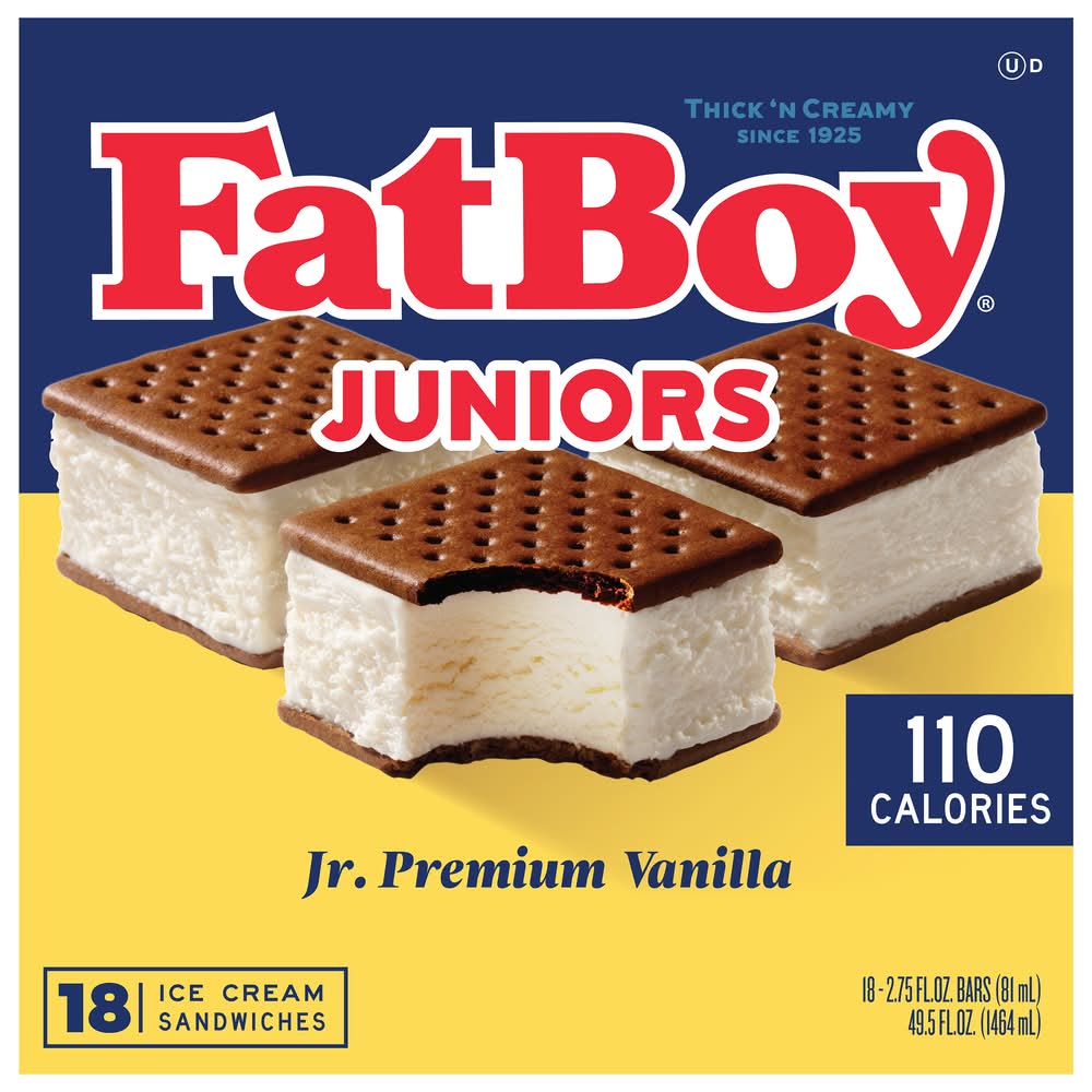 FatBoy Ice Cream Sandwich, Vanilla (2.75 fl oz, 18 ct)