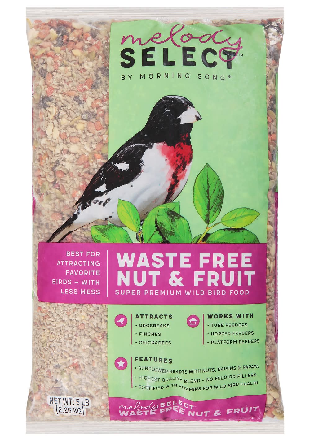 Morning Song Melody Select Super Premium Waste Free Nut & Fruit Wild Bird Food, Multi (5 lbs)