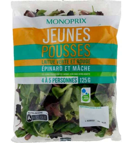 Monoprix - Jeunes pousses laitue verte et rouge épinard et mâche (125g)
