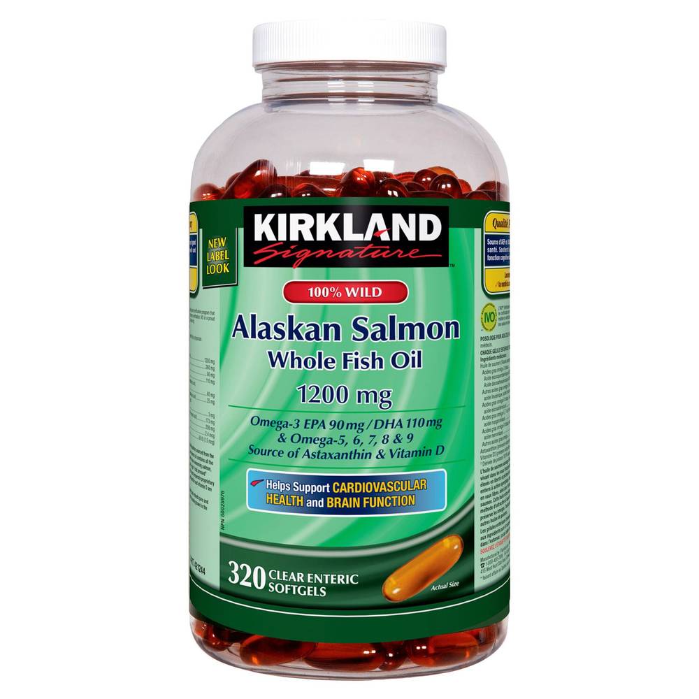 Kirkland Signature 100% Wild Alaskan Salmon Whole Fish Oil, 320 Softgels