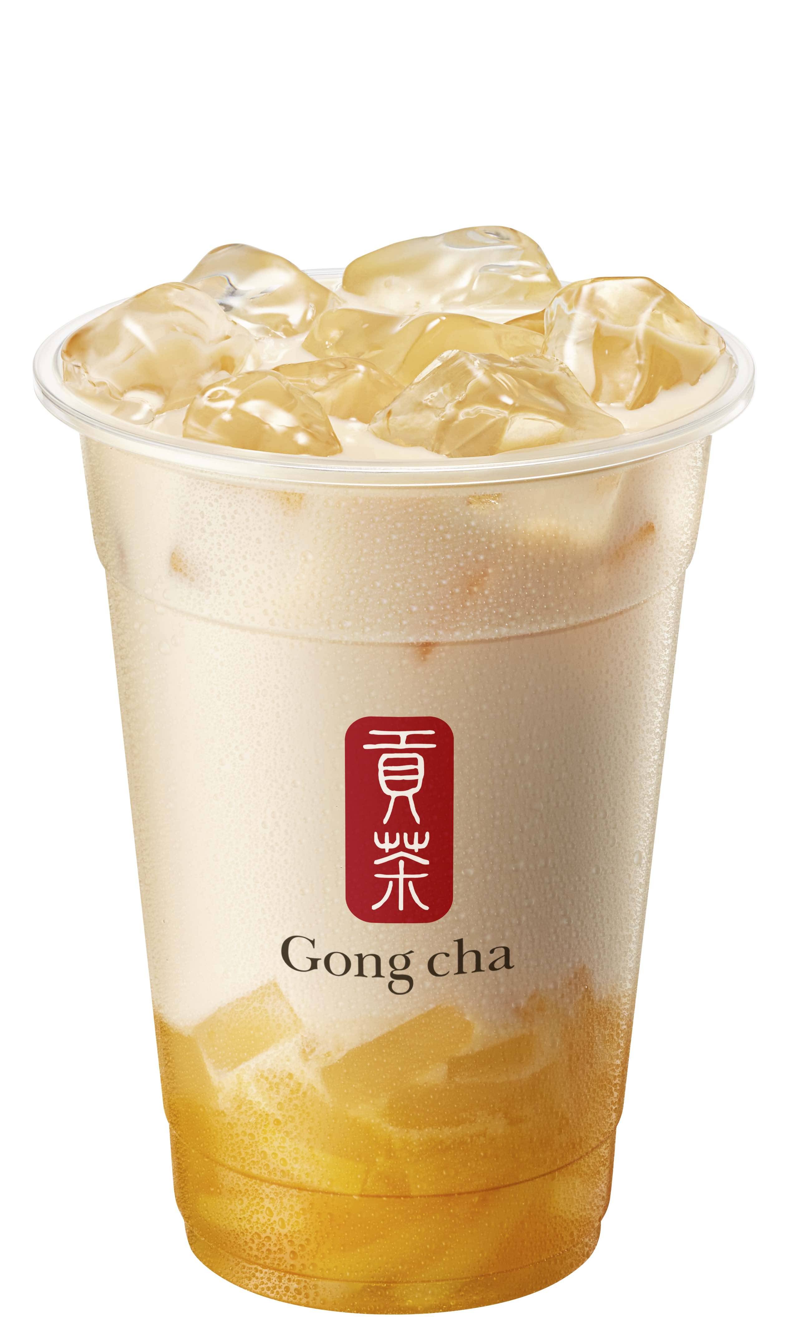 Peach Green Milk Tea with Coconut Jelly