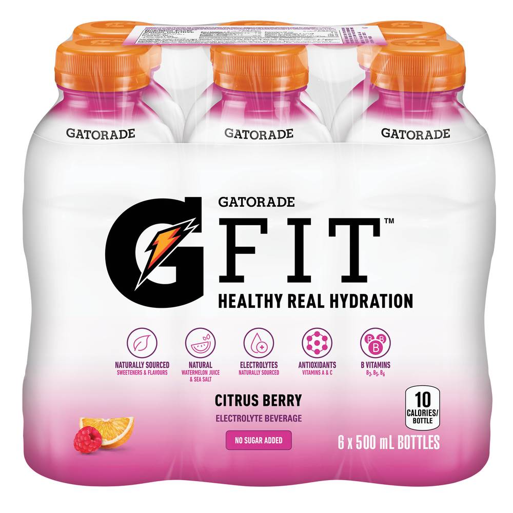 Gatorade G Fit Healthy Real Hydration Electrolyte Drink, Citrus Berry (6 x 500 ml)