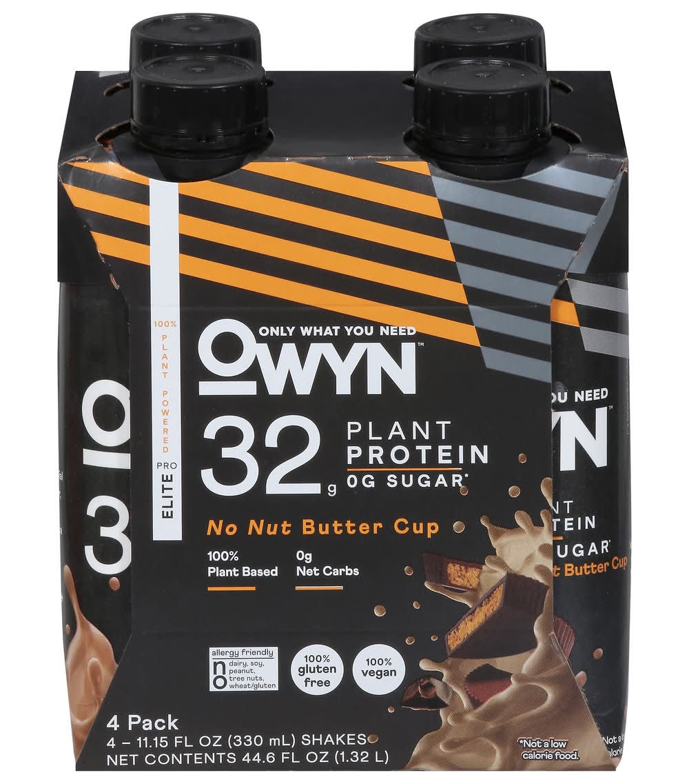 OWYN Elite Plant Protein Shake, No Nut Butter Cup (4 x 11.15 fl oz)