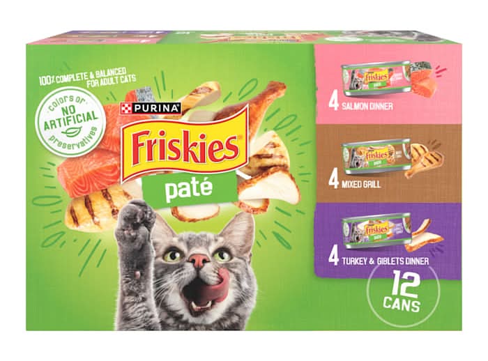 Purina Friskies Salmon Dinner, Turkey, Giblets Dinner and Mixed Grill Wet Cat Food Pate Variety Pack, 5.5 oz., Count of 12