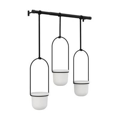 Umbra Triflora Hanging Planter White/Black: Modern Indoor Steel 3-Piece Set, No Drainage, Ceiling & Window Display