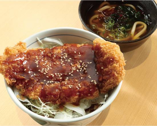 ソースかつ丼(100g)うどん付Pork Loin Cutlet with Tonkatsu Sauce Rice Bowl (Pork Loin Cutlet 100g)＆Mini-size Plain Udon Noodles