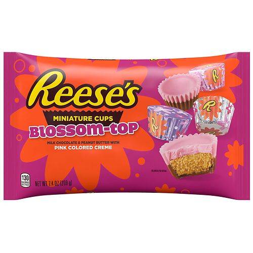 Order Reese's Miniatures Blossom Top, Cups Candy, Valentine's Day, Bag Milk Chocolate Peanut Butter Pink Colored Creme - 7.4 oz food online from Walgreens store, Maywood on bringmethat.com