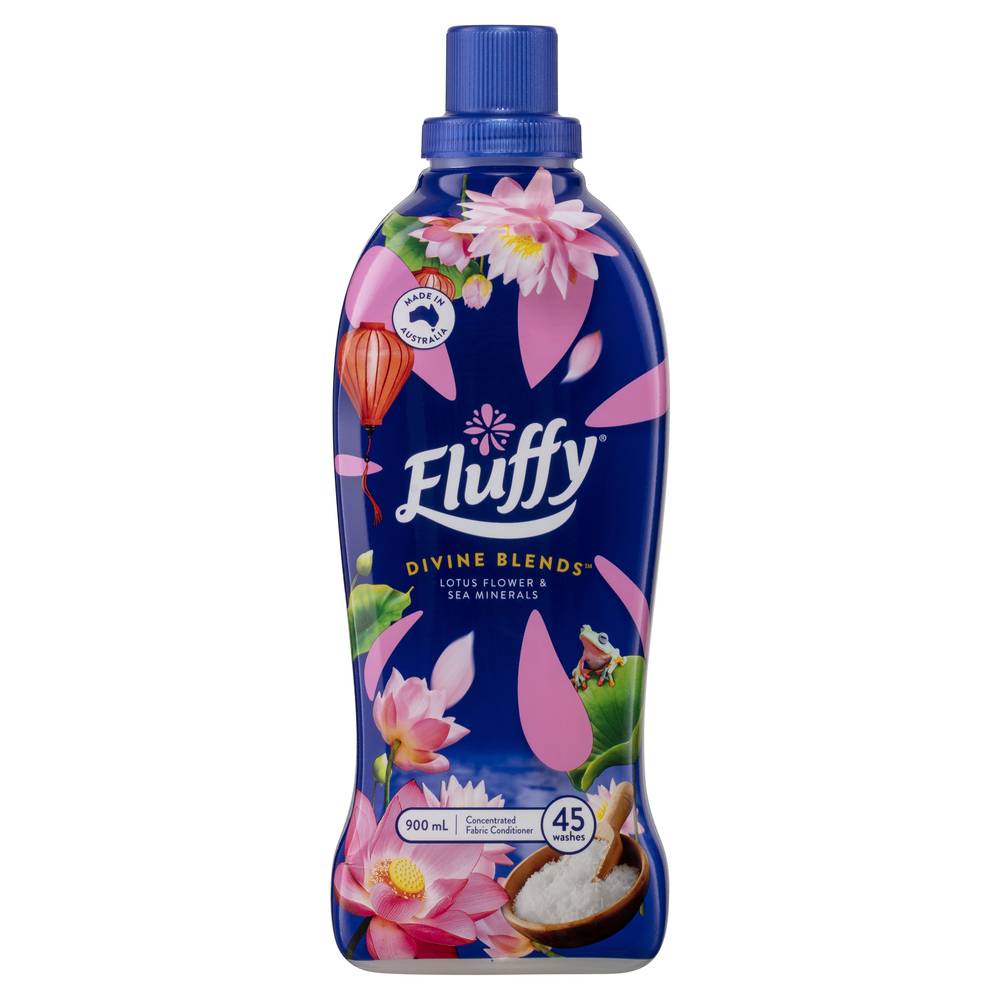 Fluffy Concentrate Liquid Fabric Softener Conditioner Divine Blends Lotus Flower & Sea Minerals 900ml