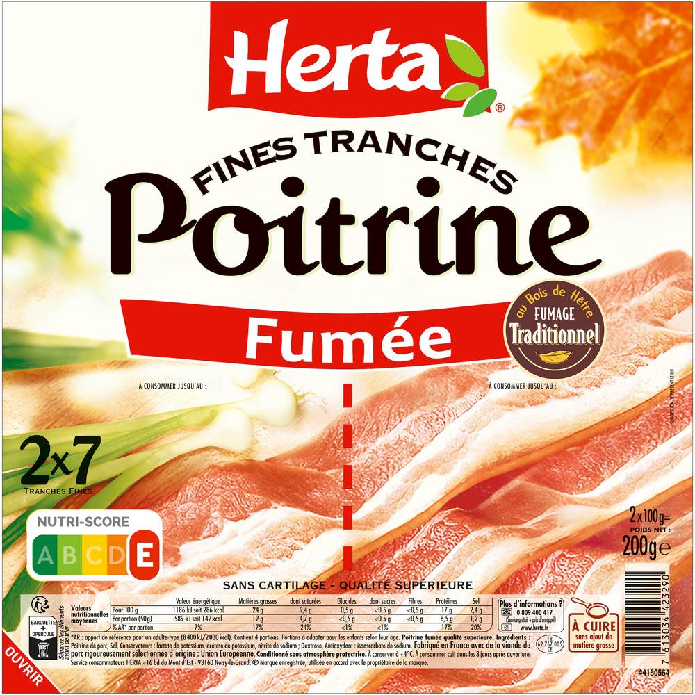 Herta - Poitrine fumée 7 tranches fines (200g)