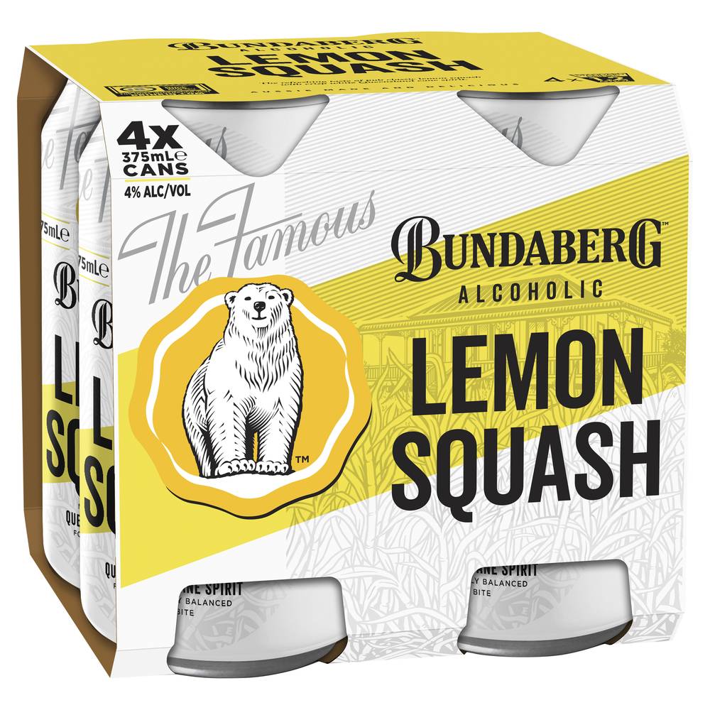 Bundaberg Alcoholic Lemon Squash Can 375mL X 4 pack