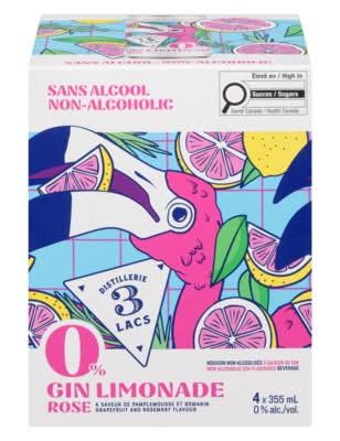 Distillerie 3 Lacs Boisson Non Alcoolisée À Saveur De Gin 0% Gin Limonade Rose À Saveur De Pamplemousse Et Romarin / Non-Alcoholic Gin-Flavoured Beverage 0% Gin Limonade Rose Grapefruit And Rosemary Flavour 355.0 ML