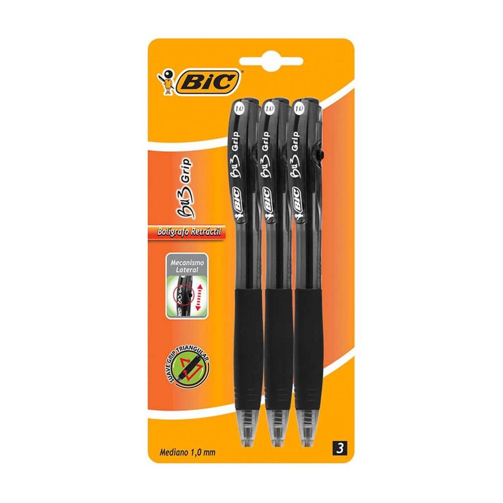 BiC · Bolígrafos retráctil bu3 grip (3 un)