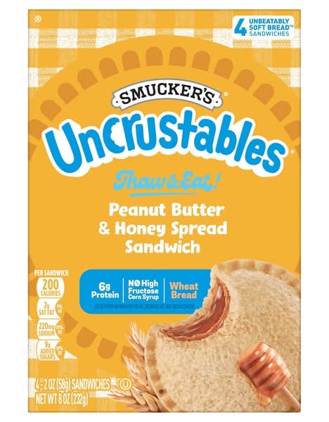 Smucker's Uncrustables Soft Breadsandwich, Peanut Butter & Honey Spread (4 x 2 oz)