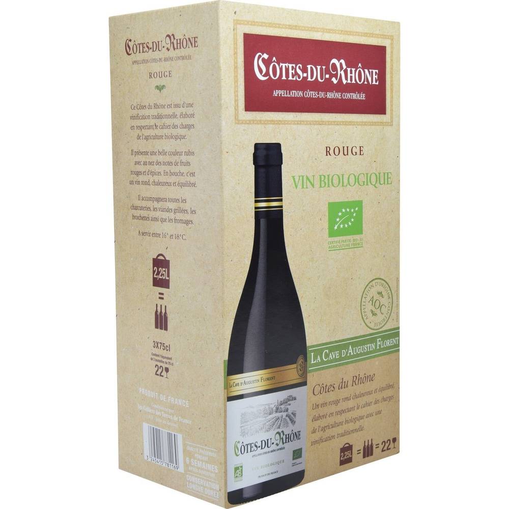 La Cave d'Augustin Florent - Vin rouge côtes du rhône aoc bio (3 x 750ml)