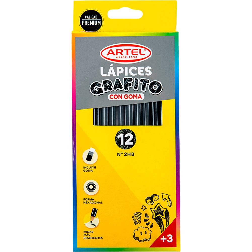 Artel lápices gráfito con goma 2 hb hexágonal (caja 12 u)