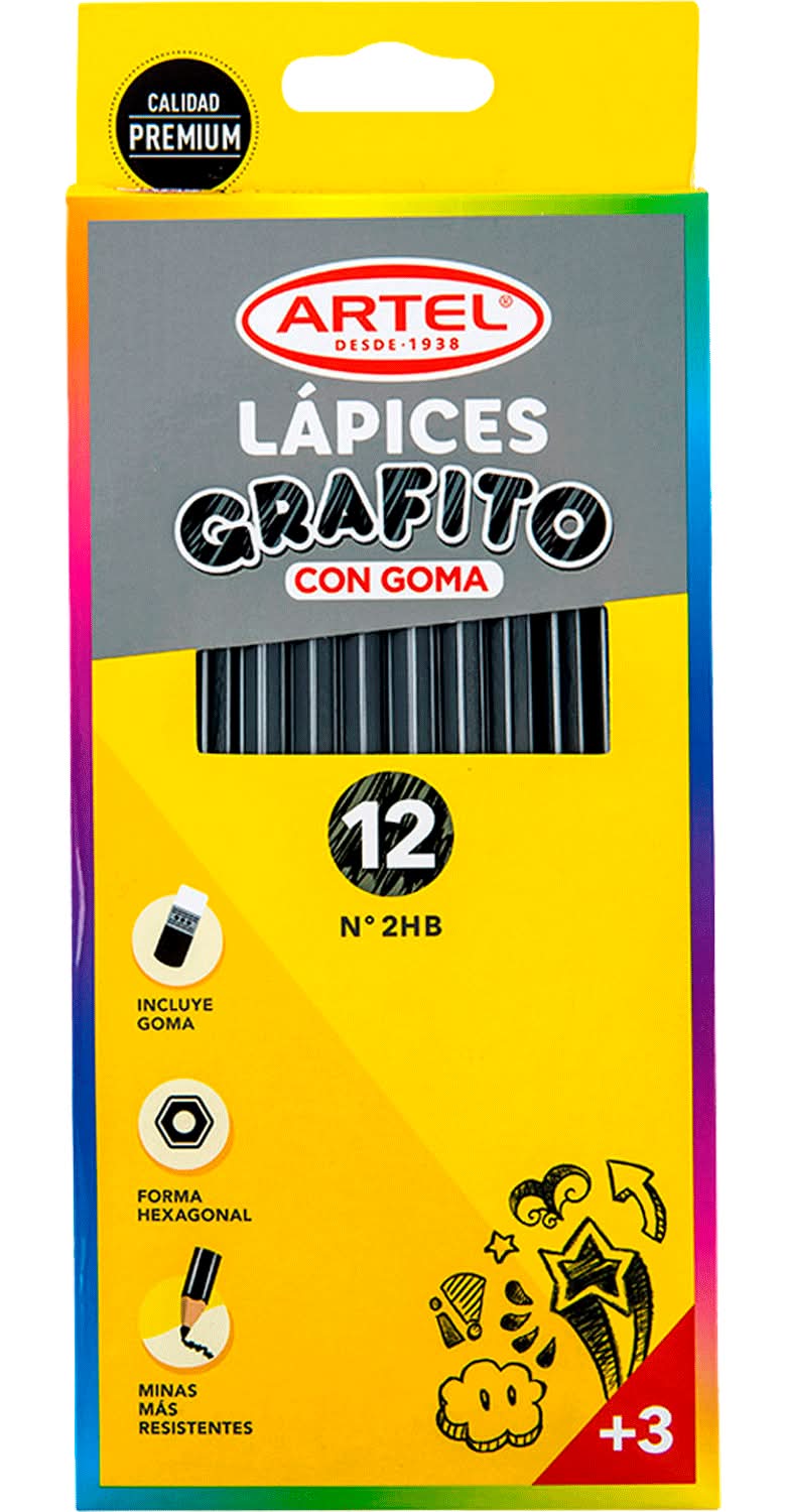 Artel · Lápices gráfito con goma 2 hb hexágonal (12 un)