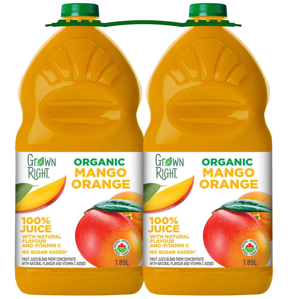 Grown Right Organic Mango Orange Juice, 2 X 1.89 L