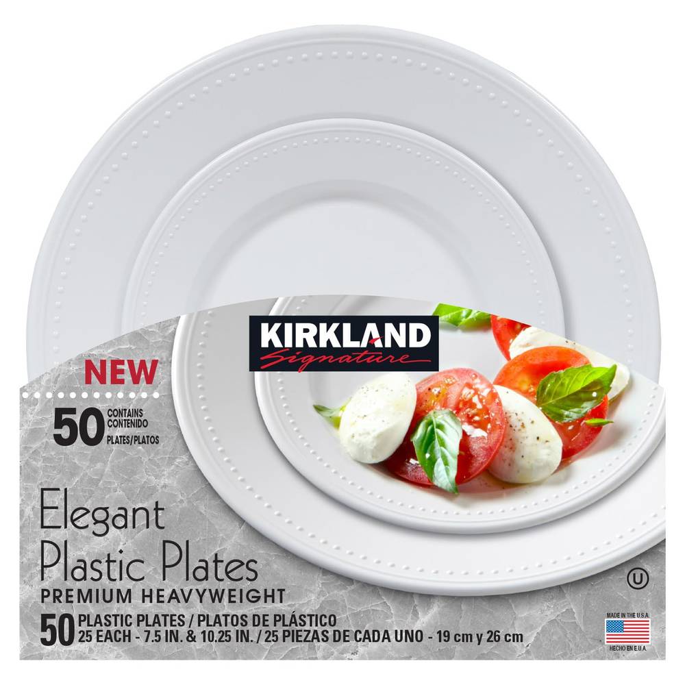 Kirkland Signature Elegant Plastic Plates, Variety Pack, White, 50-count