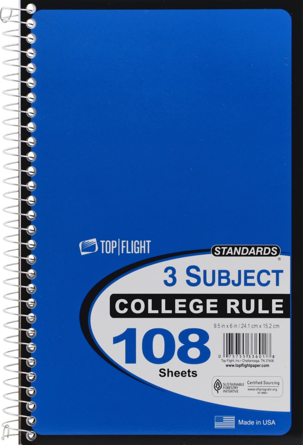 Top Flight 3 Subject College Ruled Notebook (9.6 oz)