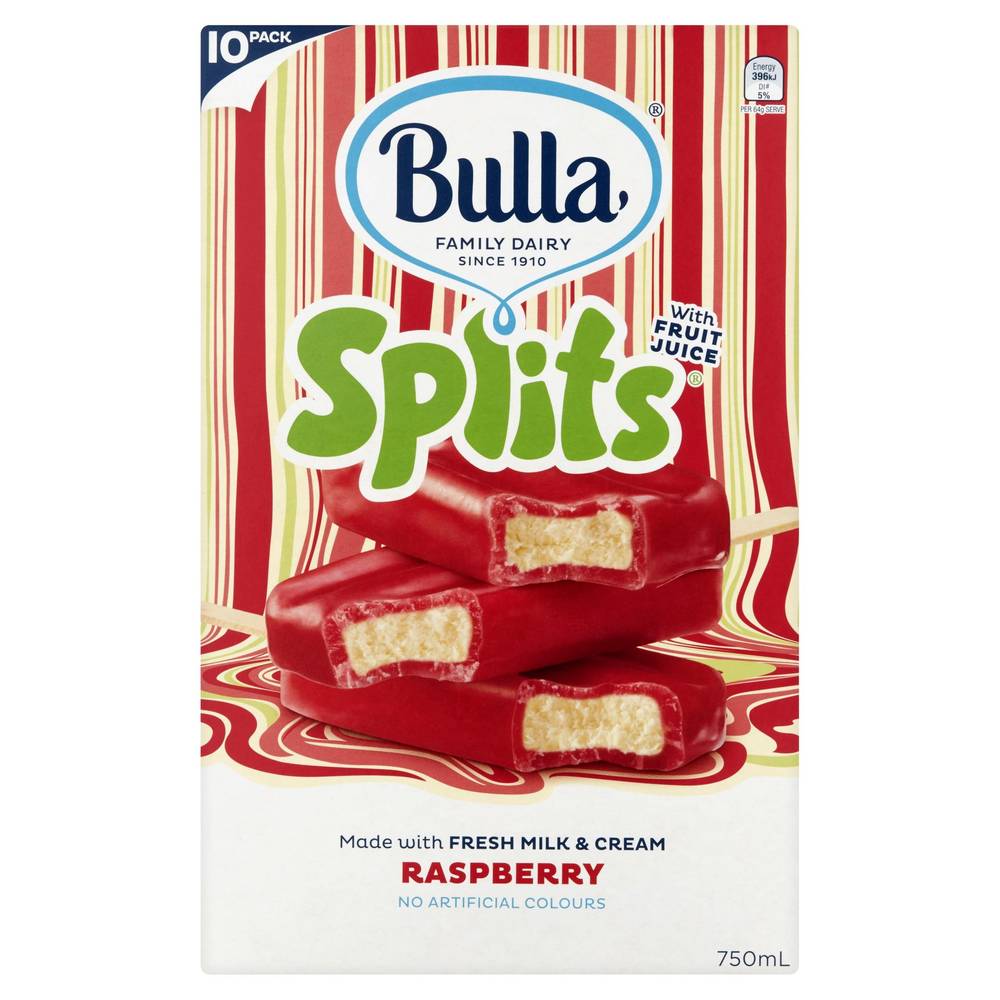 Bulla Splits Raspberry Fruit Juice Ice Cream, Vanilla (750mL, 10 pack)