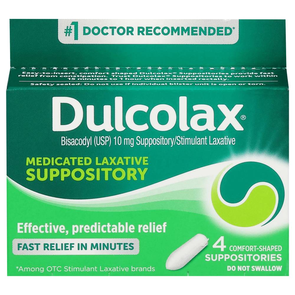 Dulcolax Medicated Laxative Suppositories (0.48 oz, 4 ct)