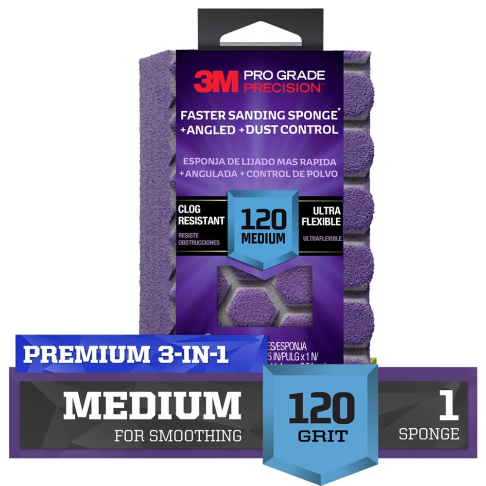 3M PRO Grade Precision Medium 120-Grit Sanding Sponge 1-in x 2.5-in