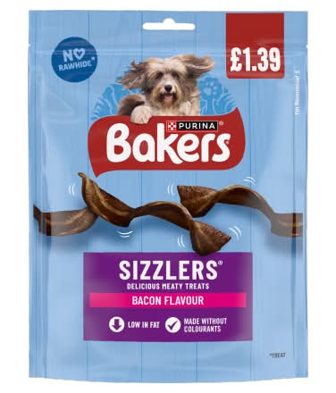 Baker's Bacon, Sizzlers Delicious Meaty Treats For Adult Dogs (90g)