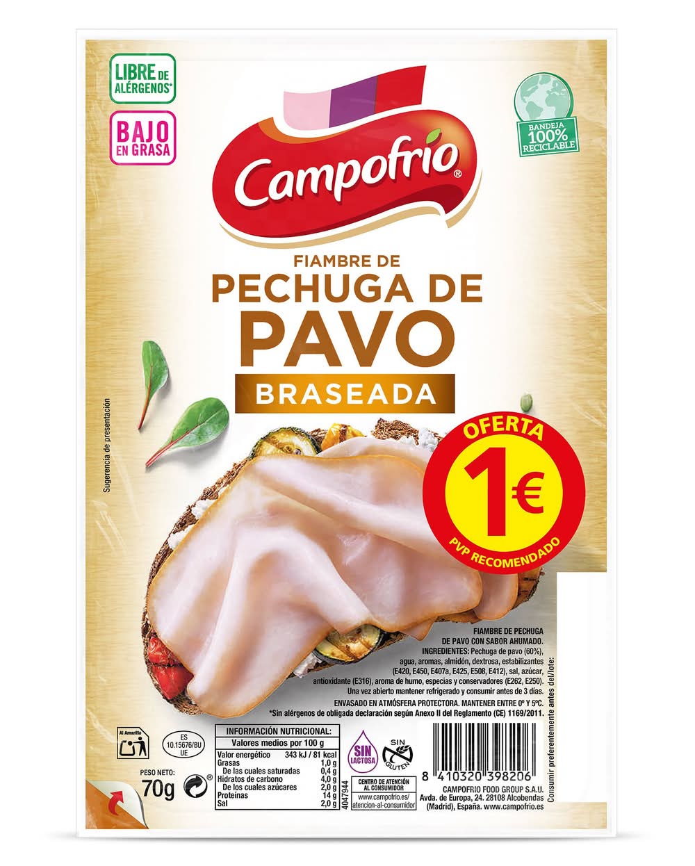 Campofrío Fiambre de pechuga de pavo braseada