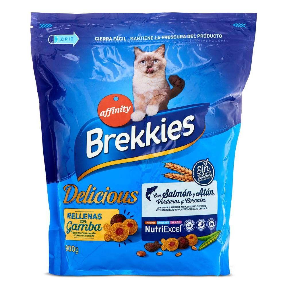 Alimento Para Gatos Con Salmón Y Atún Rellenas De Gamba Brekkies Delicious Bolsa 900 G