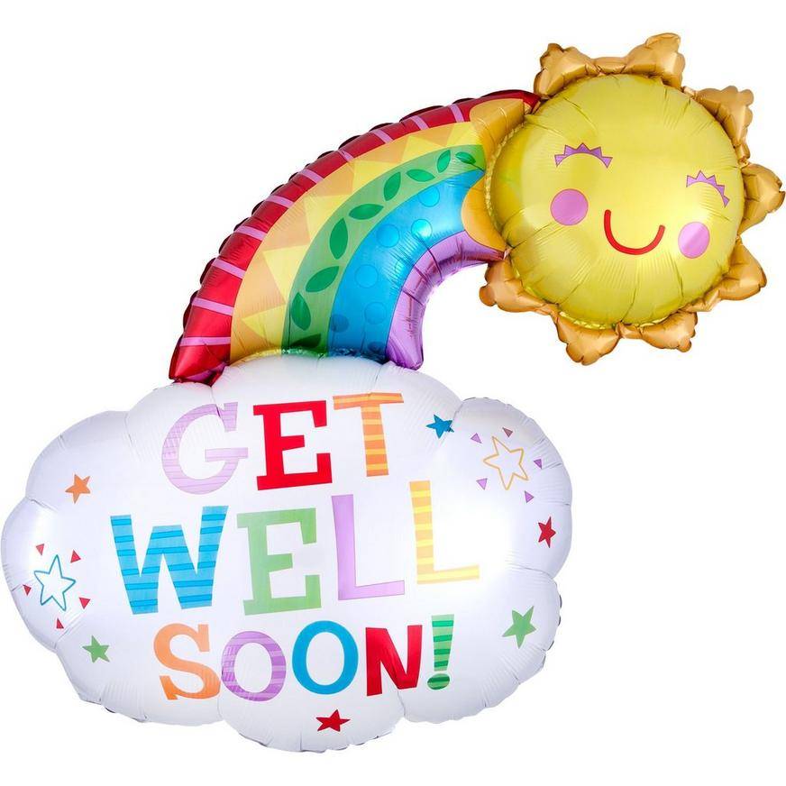 Uninflated Rainbow Sunshine Get Well Foil Balloon, 30in