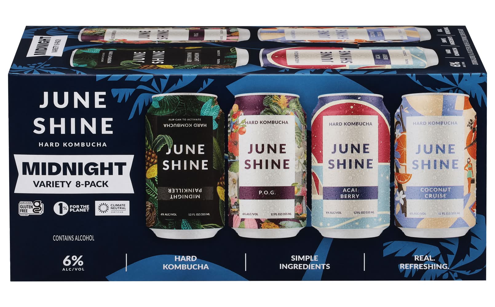 June Shine Midnight Variety pack Hard Kombucha Drinks, Assorted (8 x 12 fl oz)