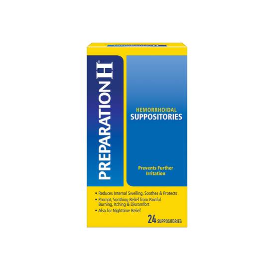 Preparation H Hemorrhoid Symptom Treatment Suppositories Cocoa Butter (24 ct)
