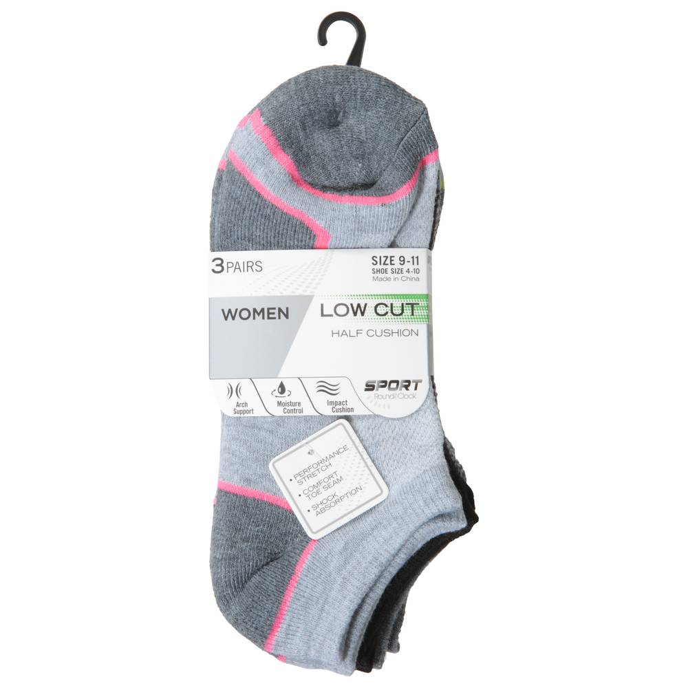 Round the Clock Womens Low Cut Half Cushion Socks, 9-11