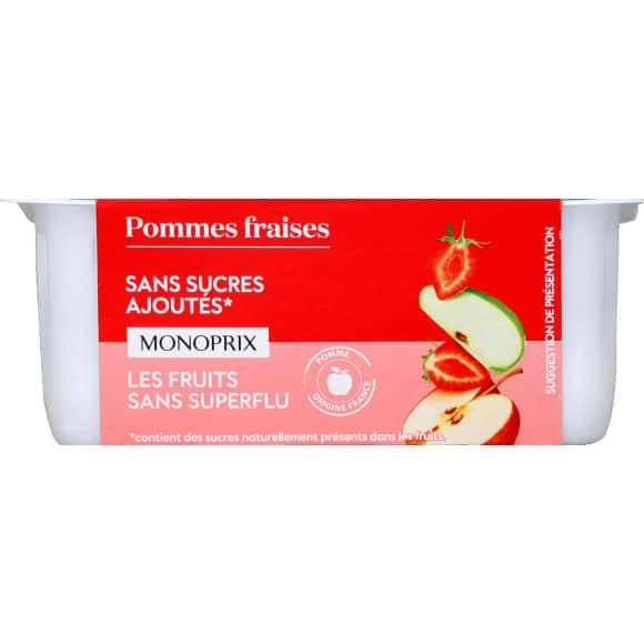 Monoprix Compotes Pomme Fraise, Sans Sucres Ajout{S Le Lot De 4X100G