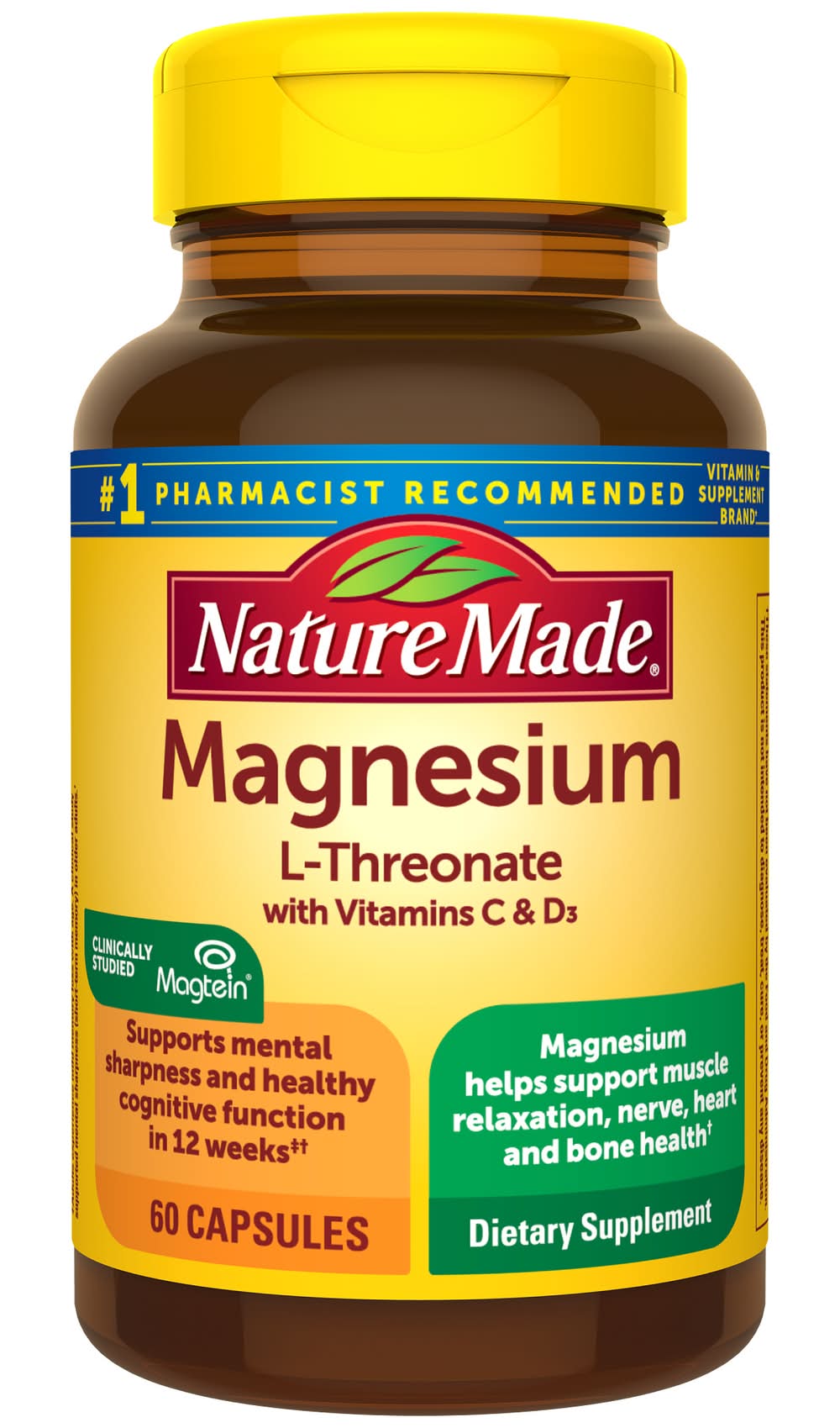 Nature Made Magnesium L Threonate With Vitamin C & Vitamin D3 Capsules (60 ct)