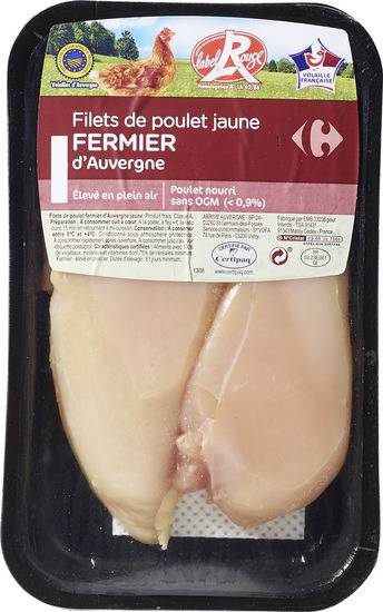 Filets de poulet jaune fermier Label Rouge CARREFOUR - la barquette de 2 - 300g